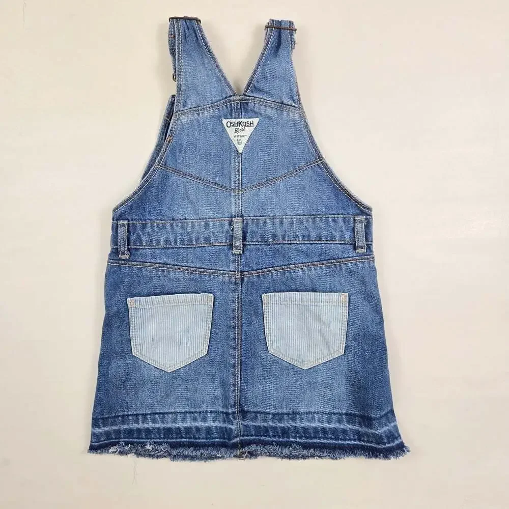 OshKosh B'gosh Girls' Blue Denim Overall Skirt  Dress 4T Distressed Raw Hem
